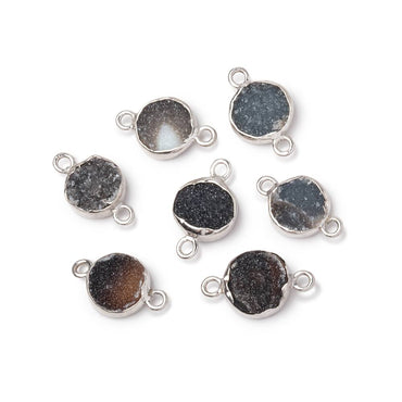 9mm Sterling Silver Bezel Black Drusy Coin Connector 1 piece (ONLINE ORDER ONLY)