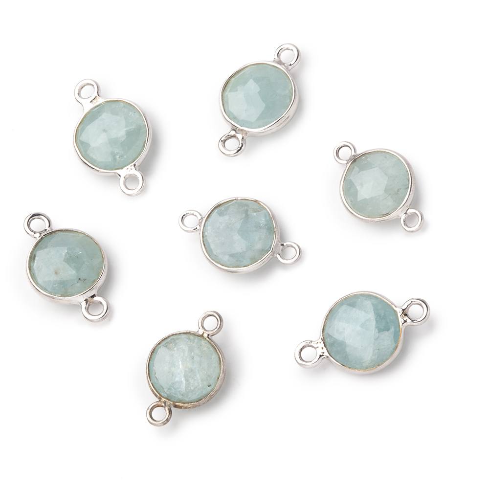 9mm Sterling Silver Bezel Milky Aquamarine Faceted Coin Connector 1 Focal piece (ONLINE ORDER ONLY)