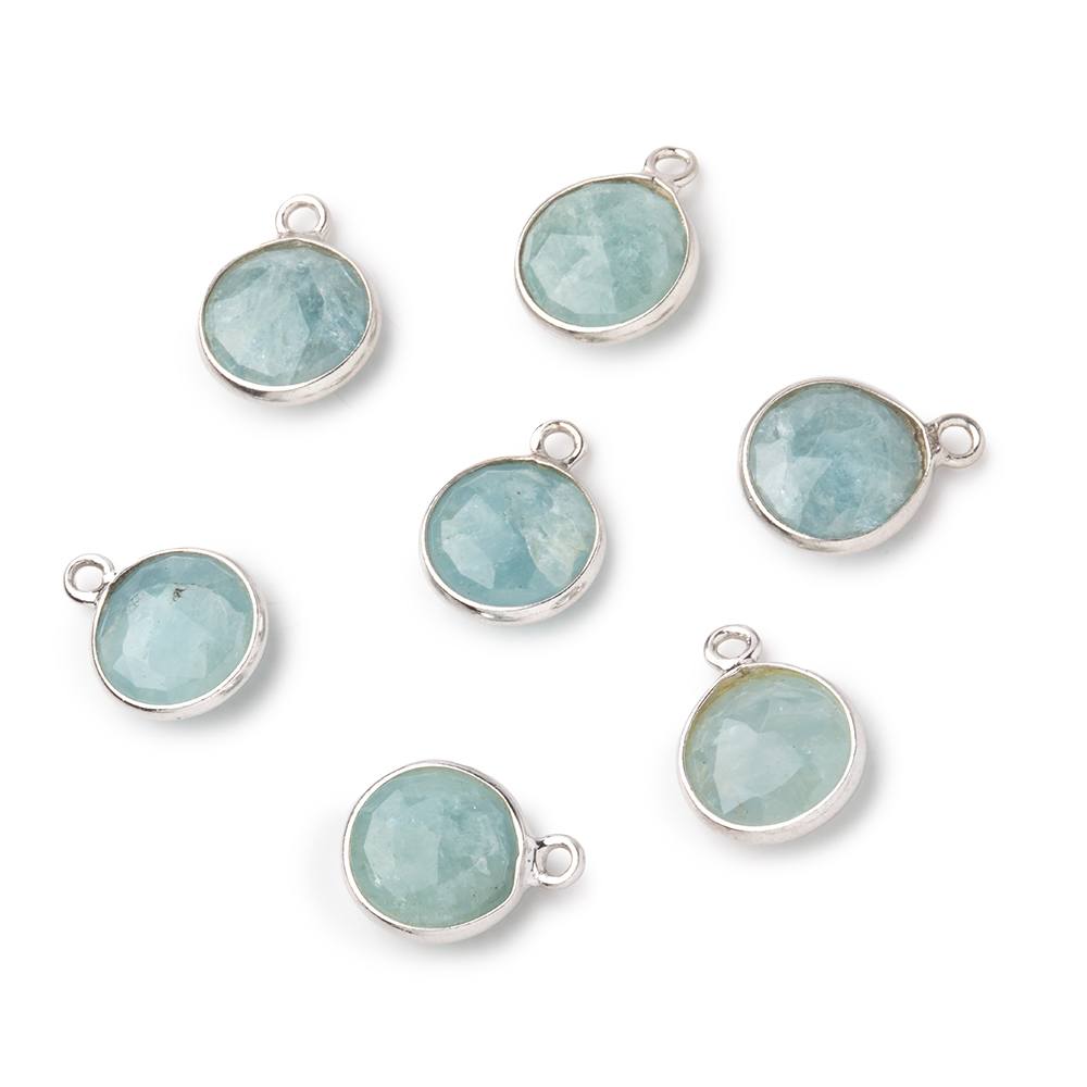 9mm Sterling Silver Bezel Milky Aquamarine Faceted Coin Pendant 1 Focal piece (ONLINE ORDER ONLY)