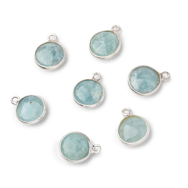 9mm Sterling Silver Bezel Milky Aquamarine Faceted Coin Pendant 1 Focal piece (ONLINE ORDER ONLY)