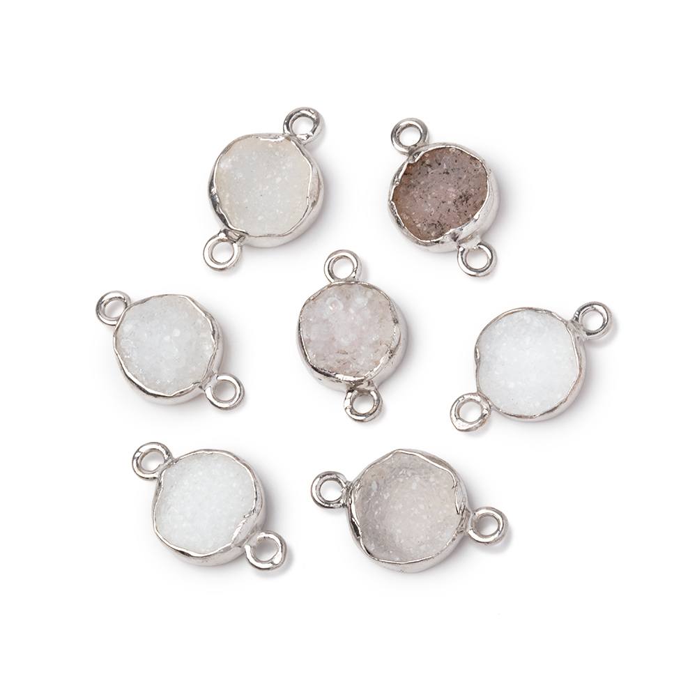 9mm Sterling Silver Bezel White Drusy Coin Connector 1 piece (ONLINE ORDER ONLY)