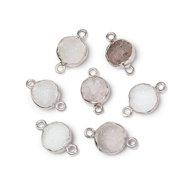 9mm Sterling Silver Bezel White Drusy Coin Connector 1 piece (ONLINE ORDER ONLY)