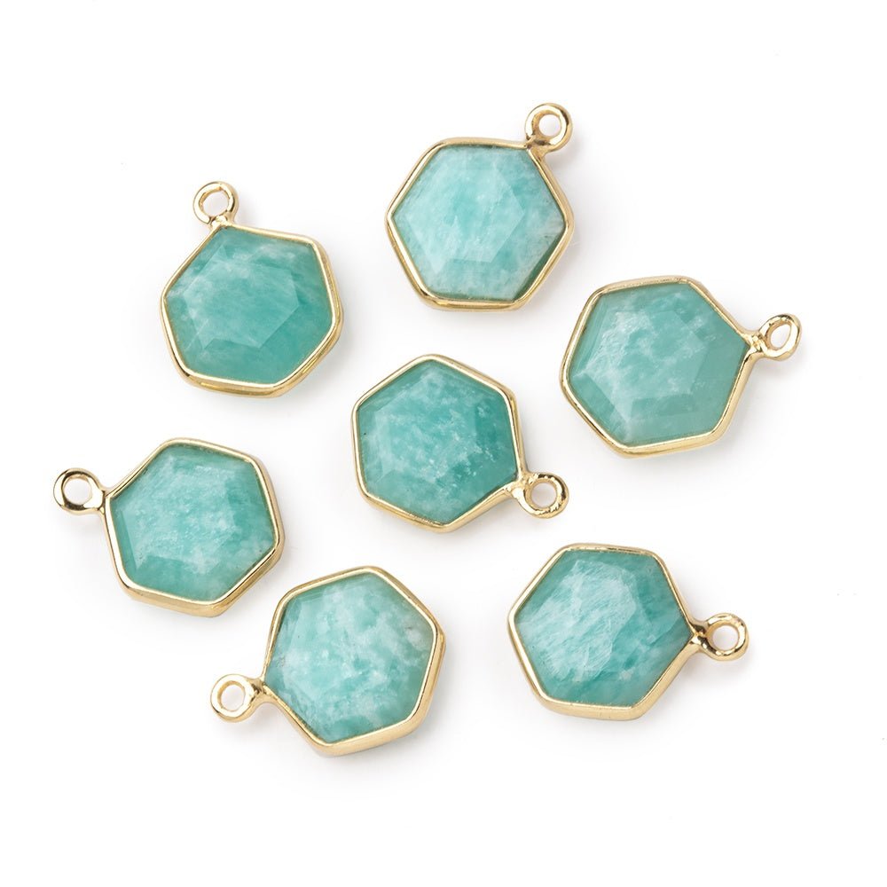 9mm Vermeil Bezel Amazonite Bevel Faceted Hexagon Pendant 1 piece (ONLINE ORDER ONLY)