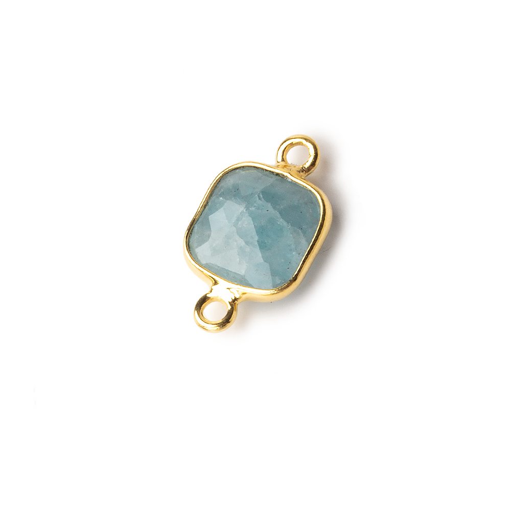 9mm Vermeil Bezel Aquamarine faceted cushion Connector 1 focal bead (ONLINE ORDER ONLY)