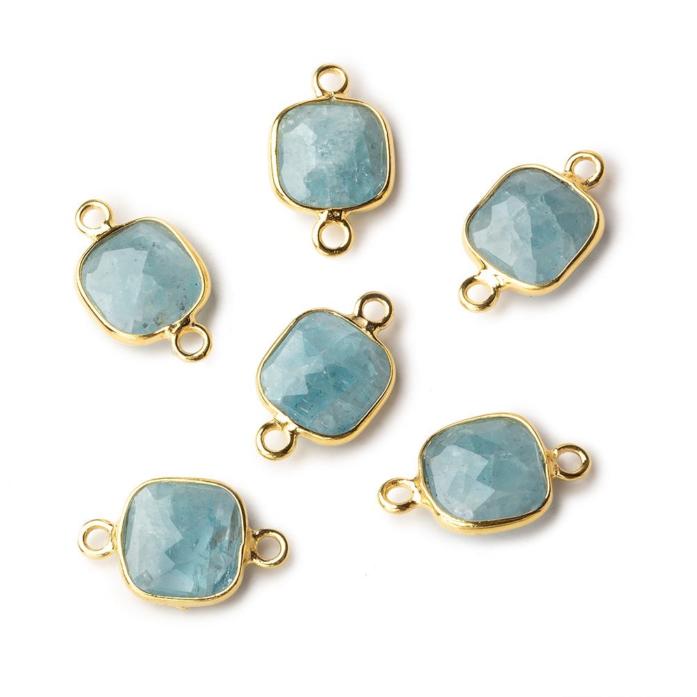 9mm Vermeil Bezel Aquamarine faceted cushion Connector 1 focal bead (ONLINE ORDER ONLY)