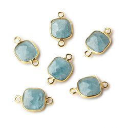 9mm Vermeil Bezel Aquamarine faceted cushion Connector 1 focal bead (ONLINE ORDER ONLY)
