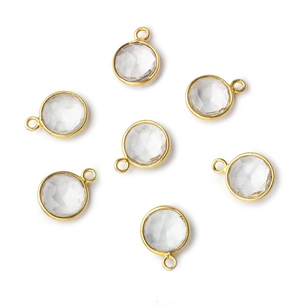9mm Vermeil Bezel Crystal Quartz faceted coin Pendant 1 focal bead (ONLINE ORDER ONLY)