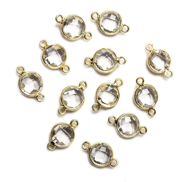 9mm Vermeil Bezel Crystal Quartz faceted coin Petite Connector 1 piece (ONLINE ORDER ONLY)