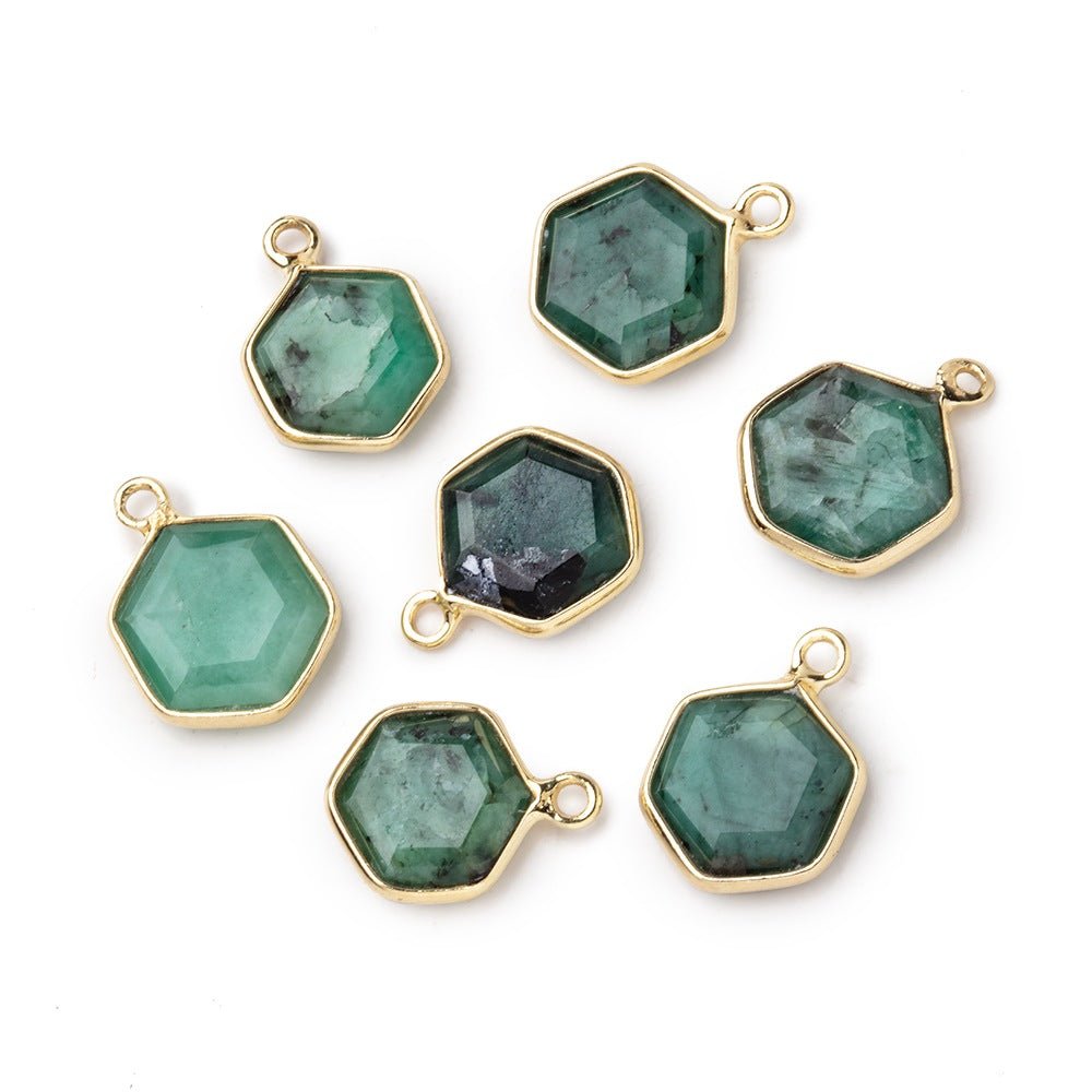 9mm Vermeil Bezel Emerald Bevel Faceted Hexagon Pendant 1 piece (ONLINE ORDER ONLY)