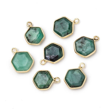 9mm Vermeil Bezel Emerald Bevel Faceted Hexagon Pendant 1 piece (ONLINE ORDER ONLY)