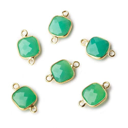 9mm Vermeil Bezel Green Onyx faceted cushion Connector 1 focal bead (ONLINE ORDER ONLY)