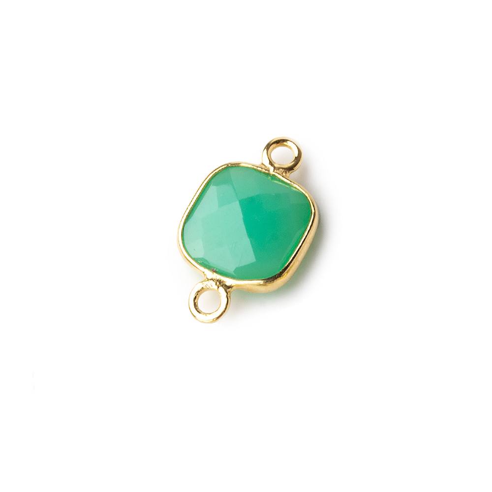 9mm Vermeil Bezel Green Onyx faceted cushion Connector 1 focal bead (ONLINE ORDER ONLY)