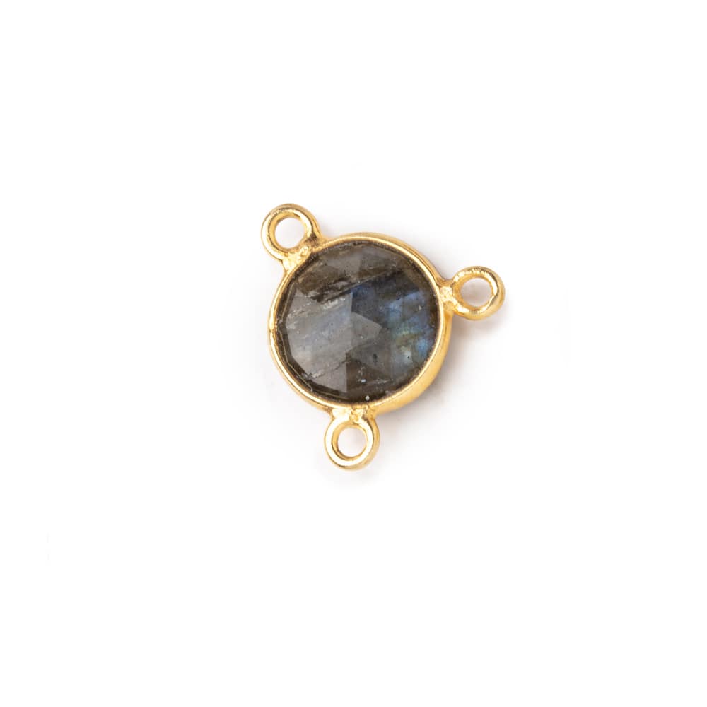 9mm Vermeil Bezel Labradorite Faceted Coin 3 Ring Connector 1 piece (ONLINE ORDER ONLY)