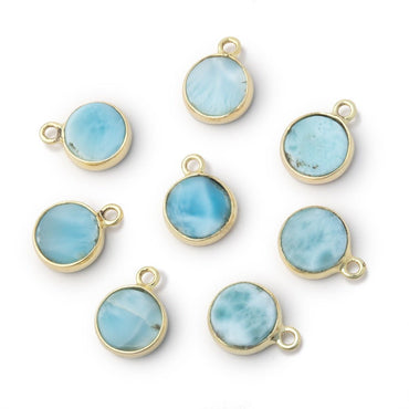 9mm Vermeil Bezel Larimar Flat Coin Pendant 1 piece (ONLINE ORDER ONLY)