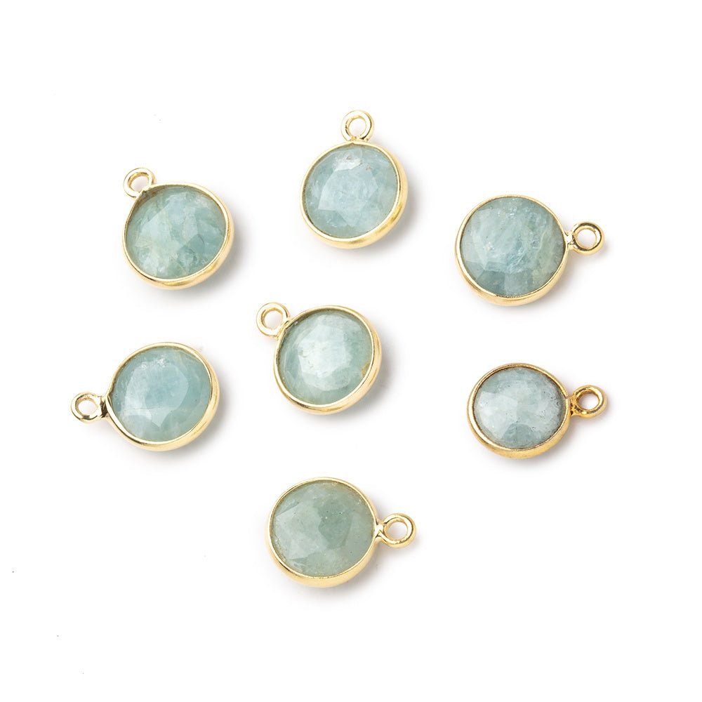 9mm Vermeil Bezel Milky Aquamarine Faceted Coin Pendant 1 Focal piece (ONLINE ORDER ONLY)