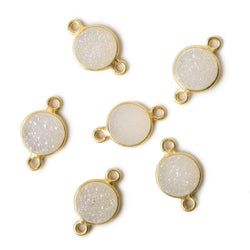 9mm Vermeil Bezel Mystic Pearl White Drusy Coin Connector 1 piece (ONLINE ORDER ONLY)