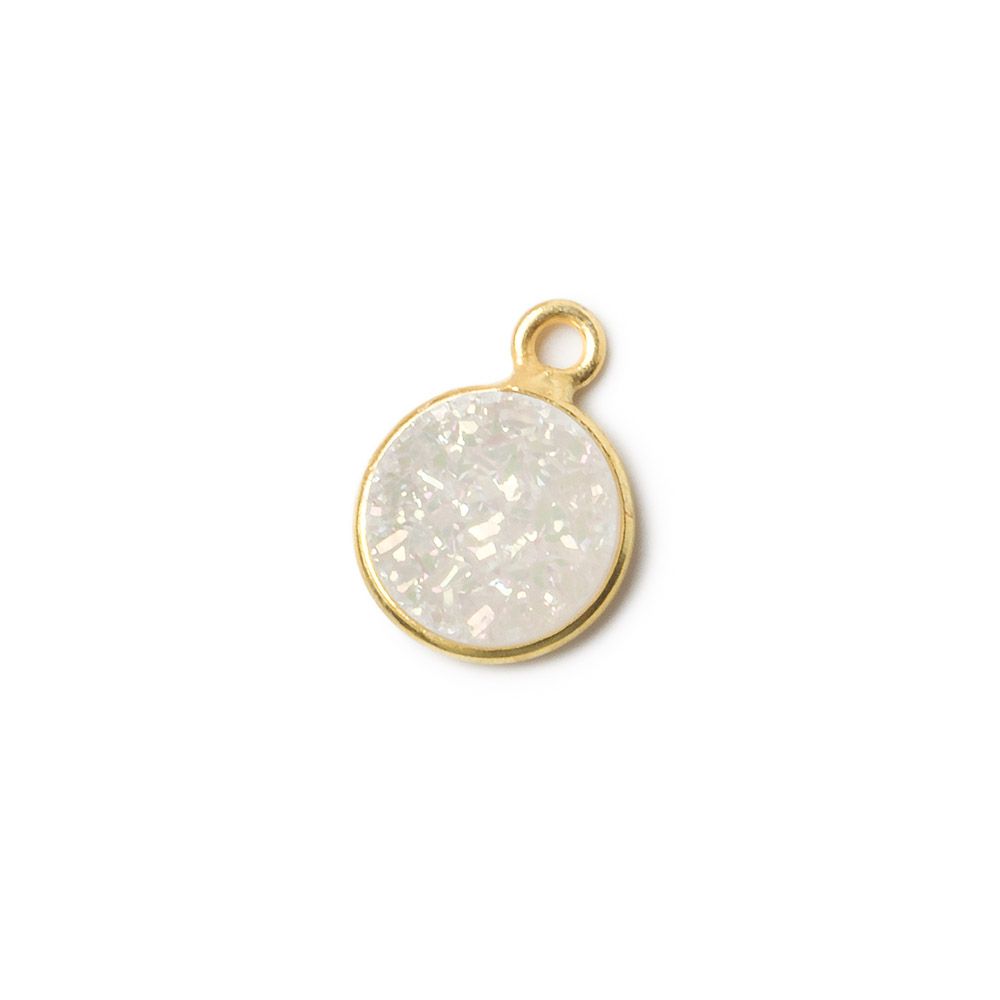 9mm Vermeil Bezel Mystic Pearl White Drusy Coin Pendant 1 piece (ONLINE ORDER ONLY)