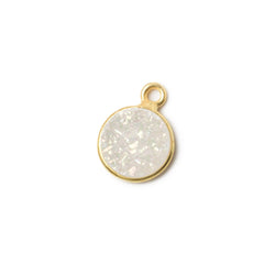 9mm Vermeil Bezel Mystic Pearl White Drusy Coin Pendant 1 piece (ONLINE ORDER ONLY)
