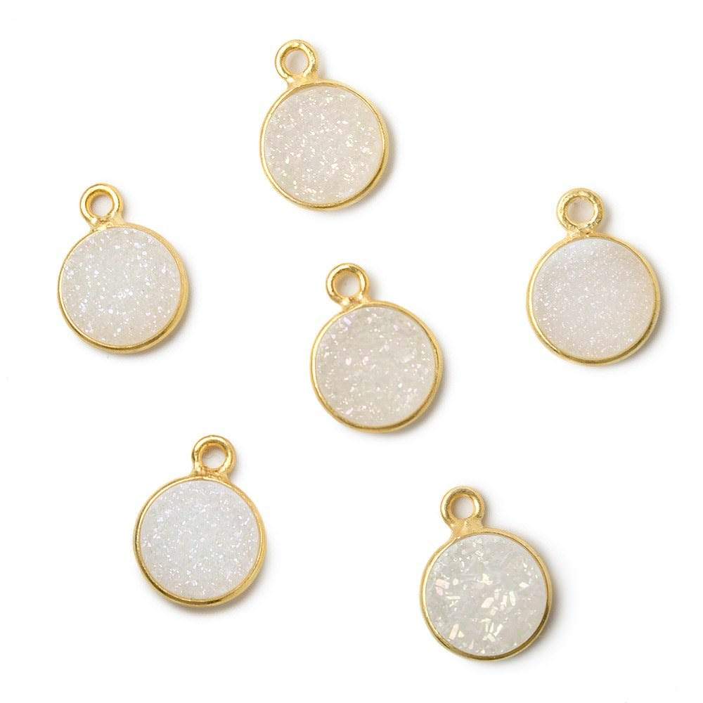 9mm Vermeil Bezel Mystic Pearl White Drusy Coin Pendant 1 piece (ONLINE ORDER ONLY)