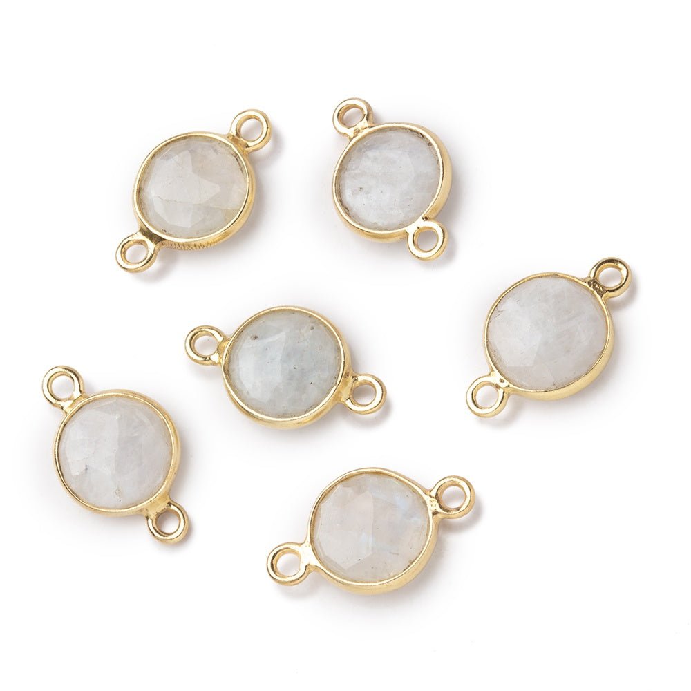 9mm Vermeil Bezel Rainbow Moonstone Faceted Coin Connector 1 piece (ONLINE ORDER ONLY)