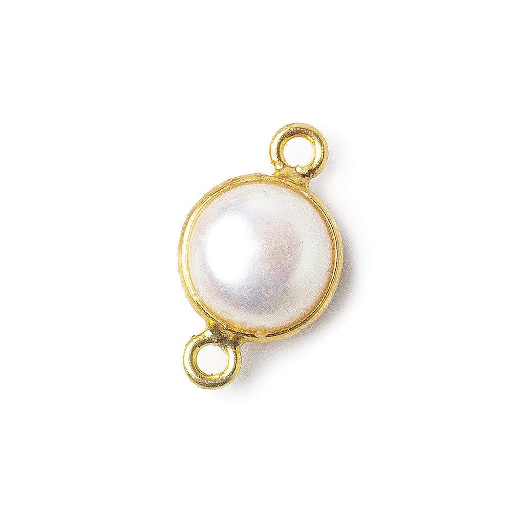 9mm Vermeil Bezel Rose' White Freshwater Pearl Button Connector 1 Piece (ONLINE ORDER ONLY)