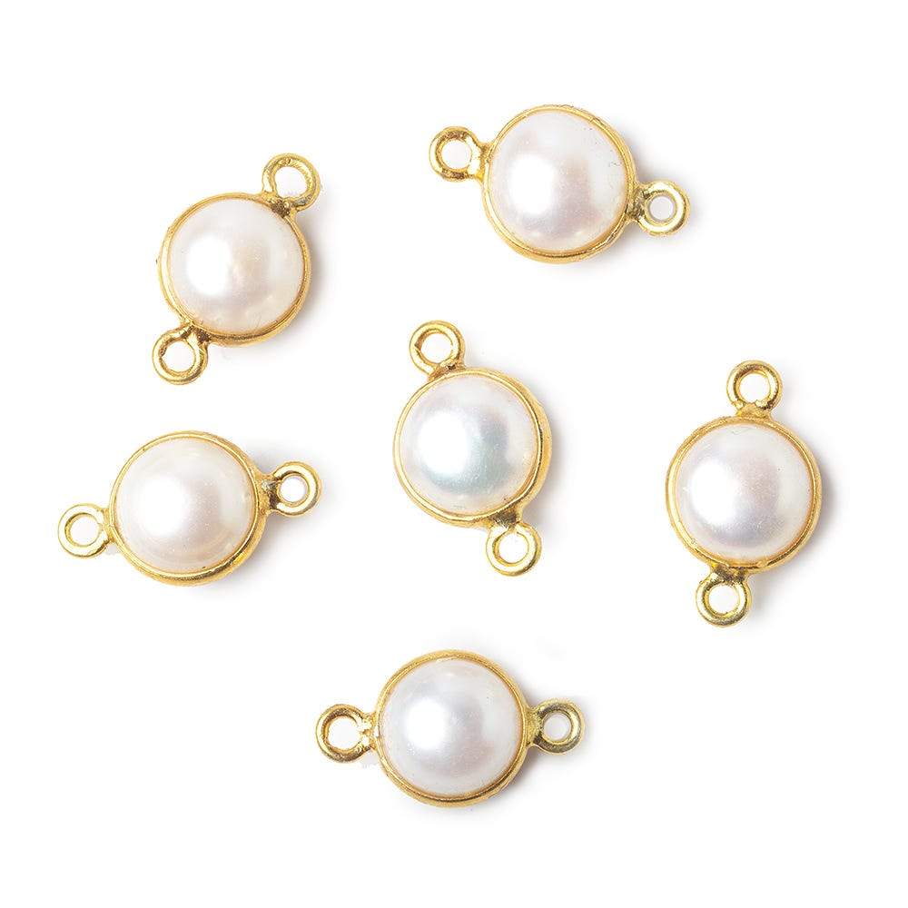 9mm Vermeil Bezel Rose' White Freshwater Pearl Button Connector 1 Piece (ONLINE ORDER ONLY)