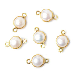9mm Vermeil Bezel Rose' White Freshwater Pearl Button Connector 1 Piece (ONLINE ORDER ONLY)