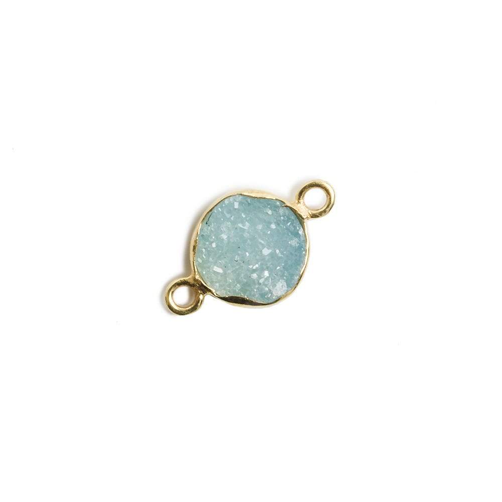 9mm Vermeil Bezel Sky Blue Drusy Coin 2 ring Charm Connector 1 piece (ONLINE ORDER ONLY)