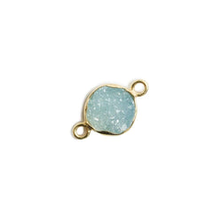 9mm Vermeil Bezel Sky Blue Drusy Coin 2 ring Charm Connector 1 piece (ONLINE ORDER ONLY)