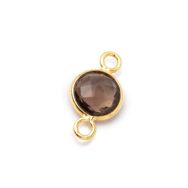 9mm Vermeil Bezel Smoky Quartz Faceted Coin Connector 1 piece (ONLINE ORDER ONLY)