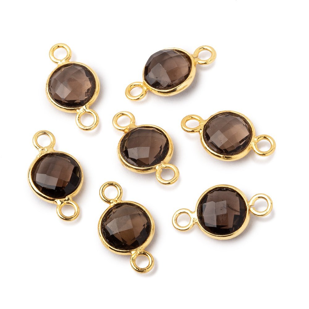 9mm Vermeil Bezel Smoky Quartz Faceted Coin Connector 1 piece (ONLINE ORDER ONLY)