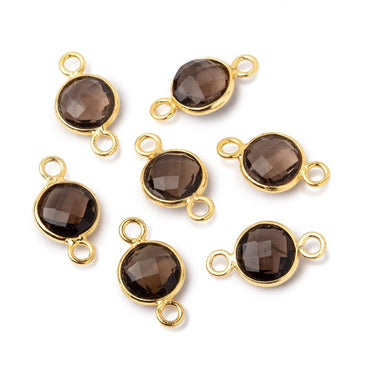 9mm Vermeil Bezel Smoky Quartz Faceted Coin Connector 1 piece (ONLINE ORDER ONLY)