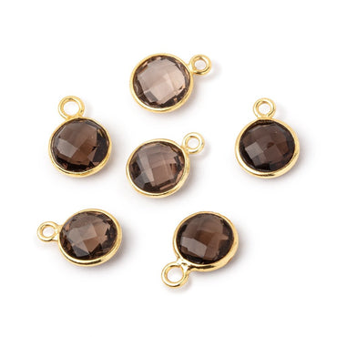 9mm Vermeil Bezel Smoky Quartz Faceted Coin Pendant 1 piece (ONLINE ORDER ONLY)