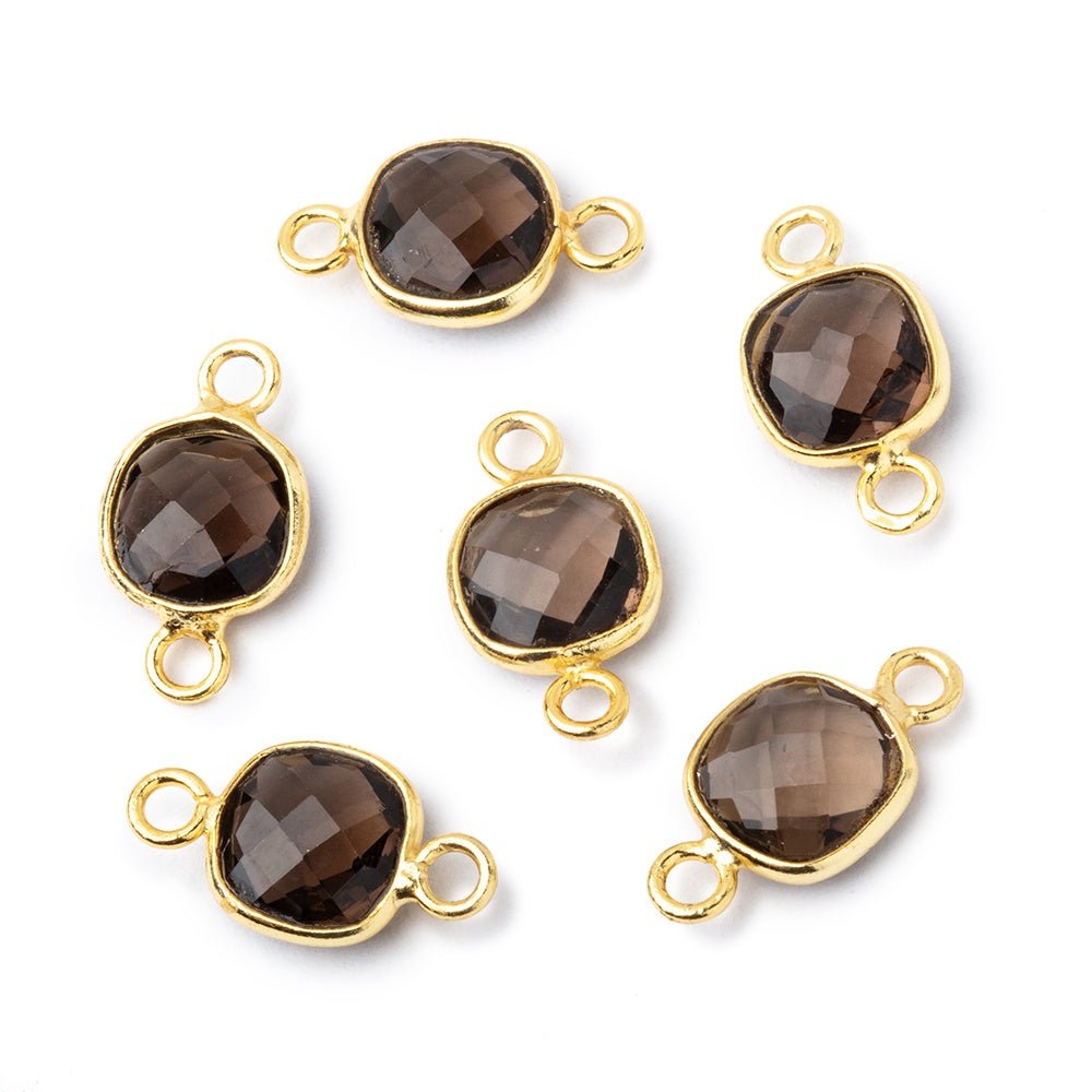 9mm Vermeil Bezel Smoky Quartz Faceted Cushion Connector 1 piece (ONLINE ORDER ONLY)