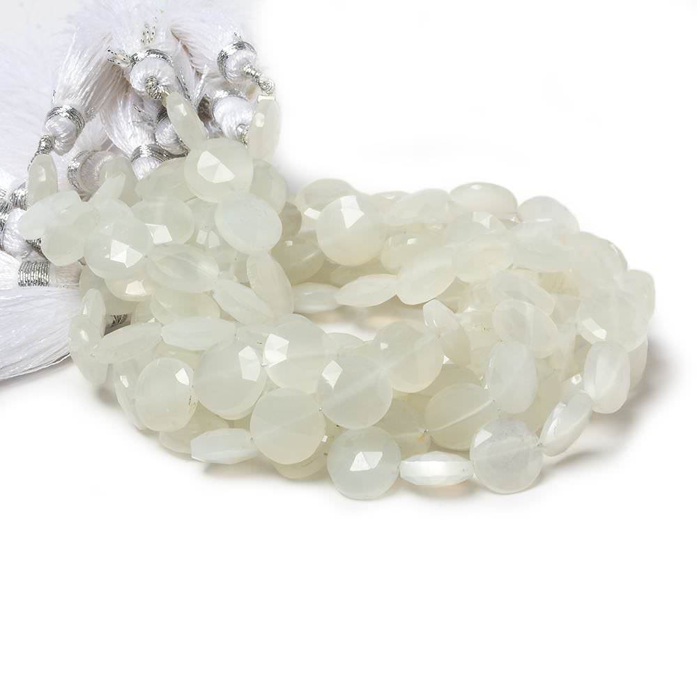 9mm White Moonstone faceted coin beads 8 inch 23 pieces (ONLINE ORDER ONLY)