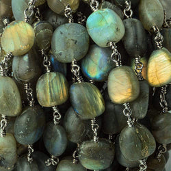 9x10-14x10mm Matte Labradorite plain nugget Black Gold plated Chain by the foot 17 beads per (ONLINE ORDER ONLY)