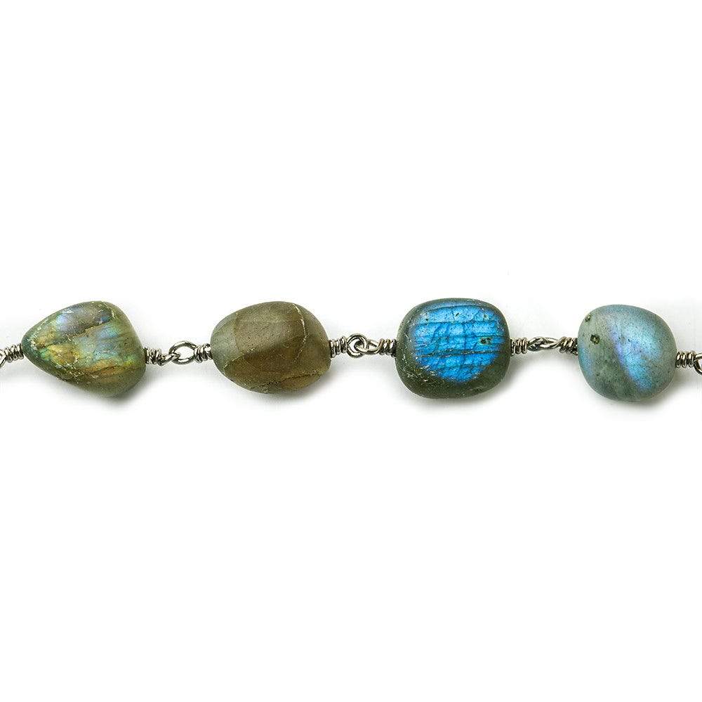9x10-14x10mm Matte Labradorite plain nugget Black Gold plated Chain by the foot 17 beads per (ONLINE ORDER ONLY)