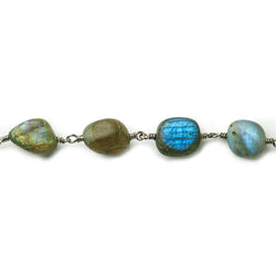 9x10-14x10mm Matte Labradorite plain nugget Black Gold plated Chain by the foot 17 beads per (ONLINE ORDER ONLY)