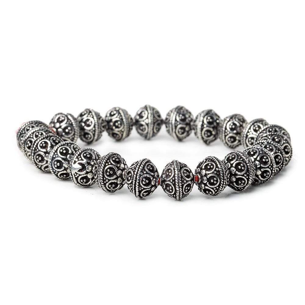 9x10mm Antiqued Sterling Silver Plated Copper Moroccan Round 8 inch 22 pcs (ONLINE ORDER ONLY)