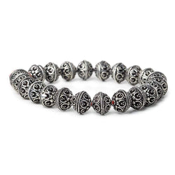 9x10mm Antiqued Sterling Silver Plated Copper Moroccan Round 8 inch 22 pcs (ONLINE ORDER ONLY)
