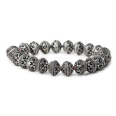 9x10mm Antiqued Sterling Silver Plated Copper Moroccan Round 8 inch 22 pcs (ONLINE ORDER ONLY)