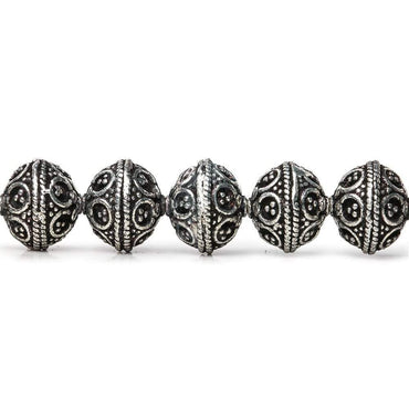 9x10mm Antiqued Sterling Silver Plated Copper Moroccan Round 8 inch 22 pcs (ONLINE ORDER ONLY)