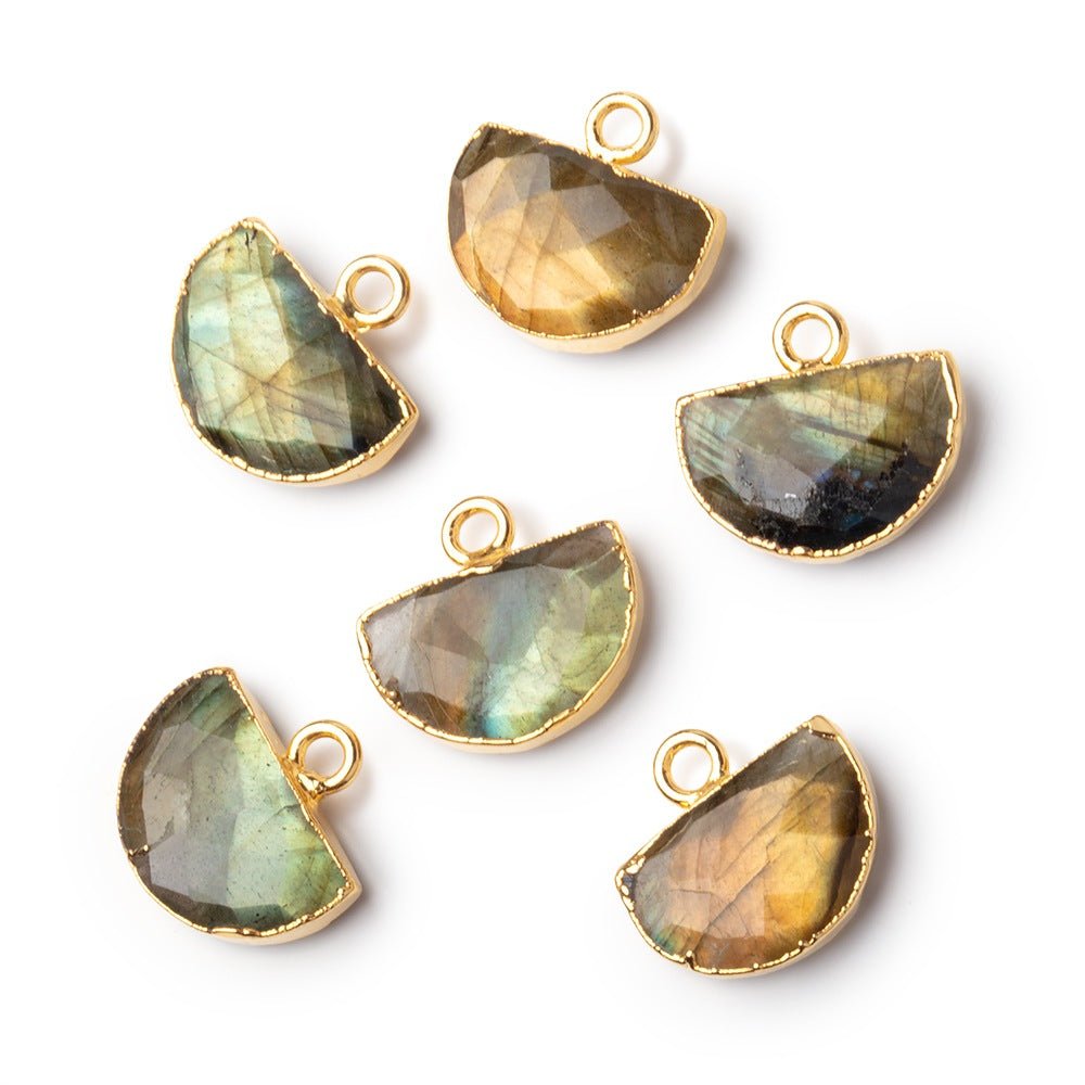 9x14mm Gold Leafed Labradorite Faceted Half Moon Focal 1 Pendant (ONLINE ORDER ONLY)