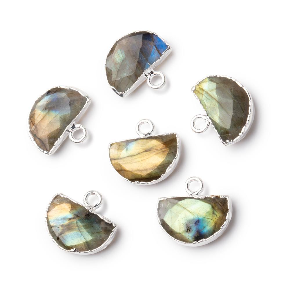9x14mm Silver Leafed Labradorite Faceted Half Moon Focal 1 Pendant (ONLINE ORDER ONLY)