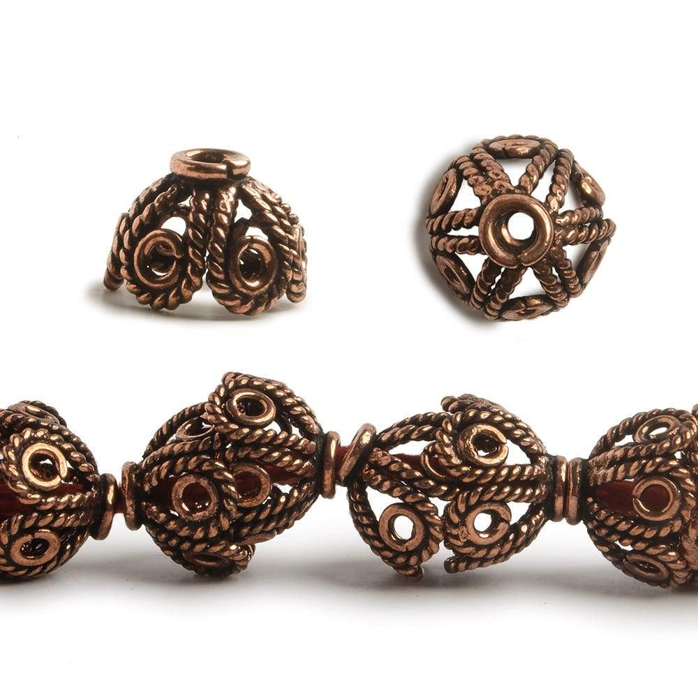 9x15mm Copper Bead Cap Twisted Rope Filigree Design 8 inch 24 pcs (ONLINE ORDER ONLY)