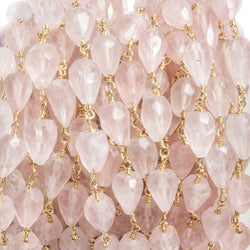 9x6-10x7mm Rose Quartz faceted tear drop Gold plated Chain by the foot 20pcs (ONLINE ORDER ONLY)