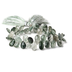 9x6-12x7mm Green Tourmalinated Quartz Faceted Pear Beads 7.5 inch 46 pieces (ONLINE ORDER ONLY)