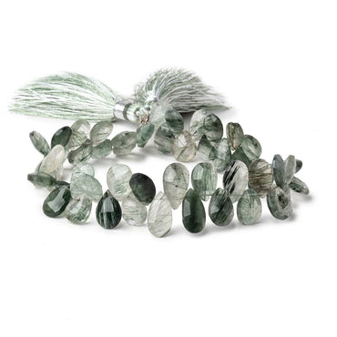 9x6-12x7mm Green Tourmalinated Quartz Faceted Pear Beads 7.5 inch 46 pieces (ONLINE ORDER ONLY)