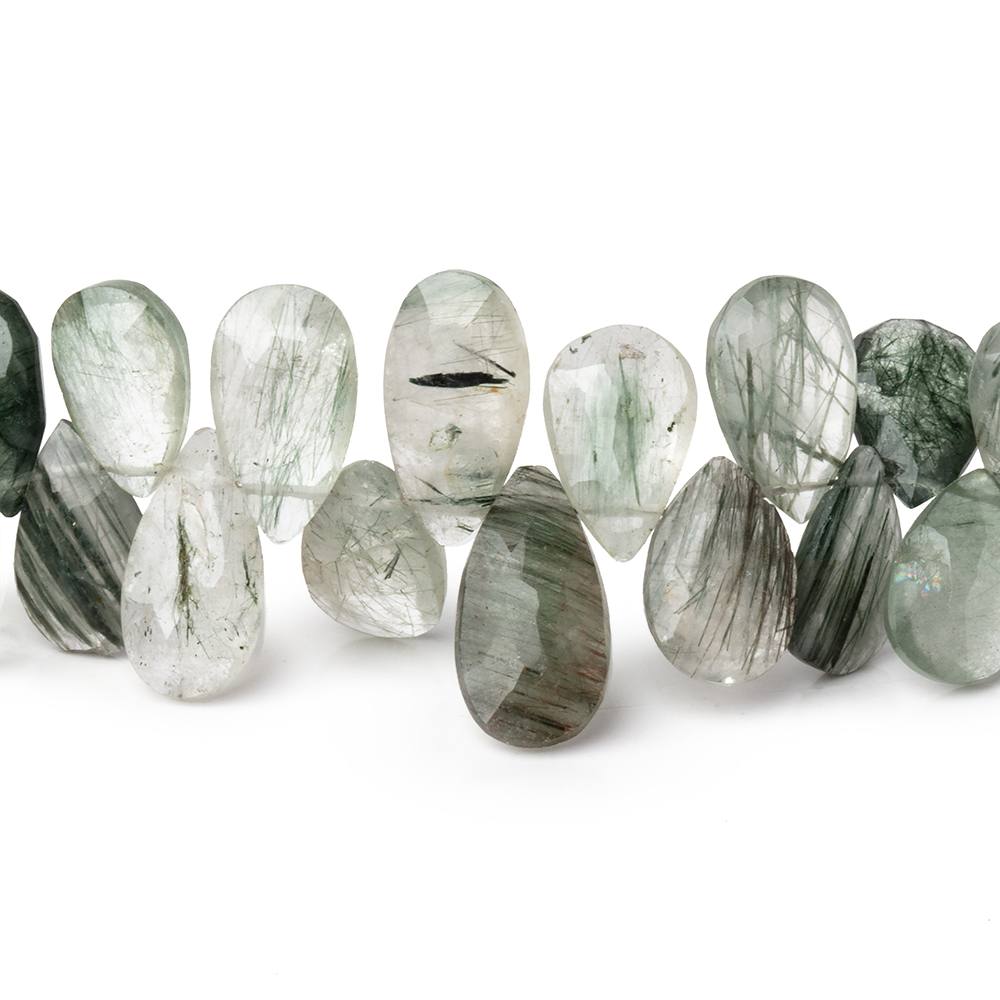 9x6-12x7mm Green Tourmalinated Quartz Faceted Pear Beads 7.5 inch 46 pieces (ONLINE ORDER ONLY)