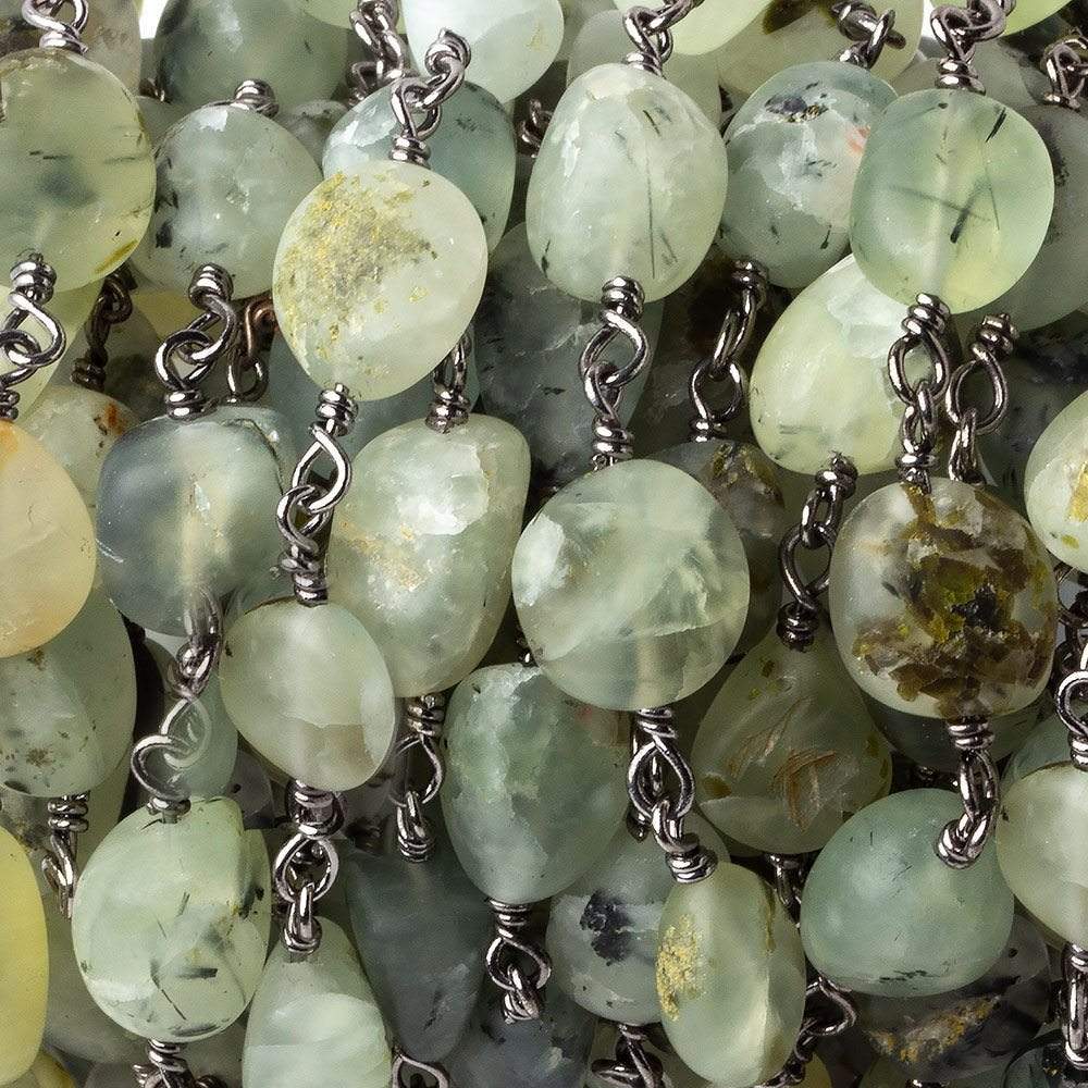 9x6-12x9mm Matte Dendritic Prehnite plain nugget Black Gold plated Chain by the foot (ONLINE ORDER ONLY)